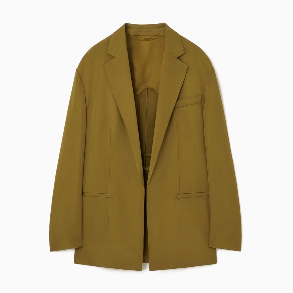 COS Oversized Tie-Front Blazer in Khaki Green